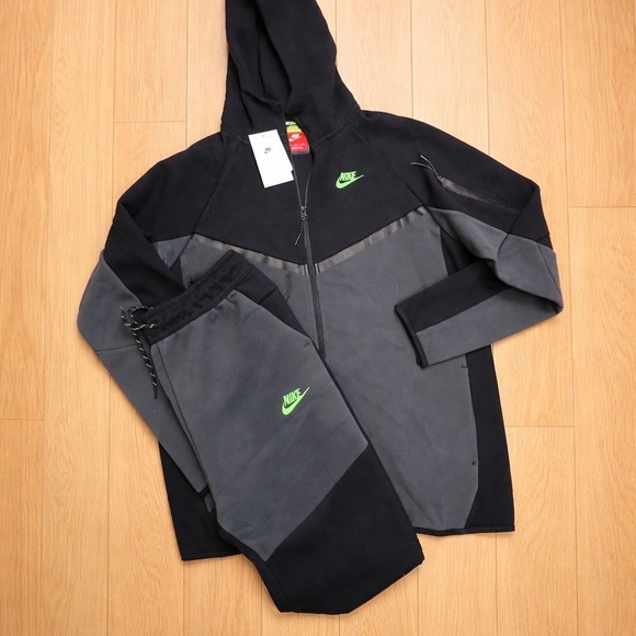 Nike Black and Gray Tracksuit with Neon Green Accents